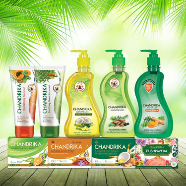 Chandrika Ayurvedic Soap Classic| Handmade Soap for Naturally Radiant Skin| For All Skin Types| 125g (Pack of 3)+75g Free